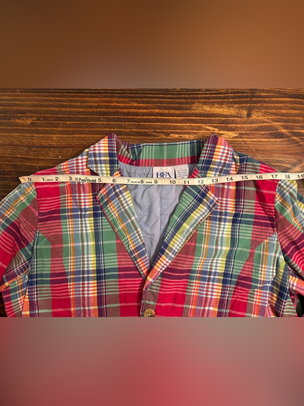 Vintage Madras Plaid Cotton Blazer Jacket BFA Classics 90s Preppy Coastal Large - Picture 10 of 11